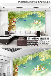 梦幻大树手绘背景墙